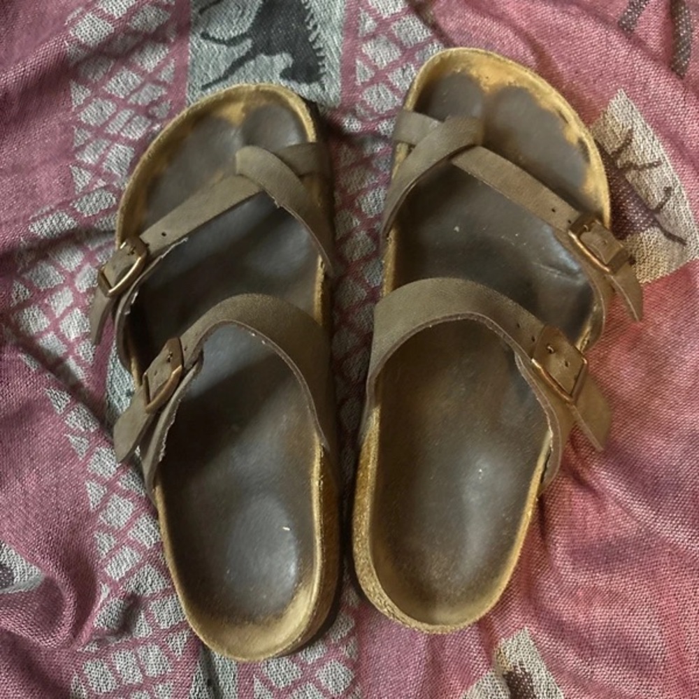 Brown Men's Double-Strap Buckle Sandals - Picture 1 of 5